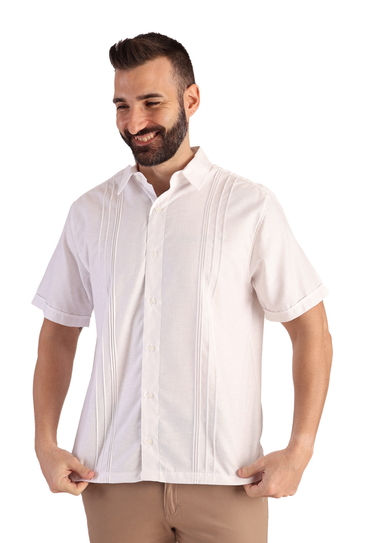 Guayabera Manga Corta Con Alforzas Look De Lino Para Caballero