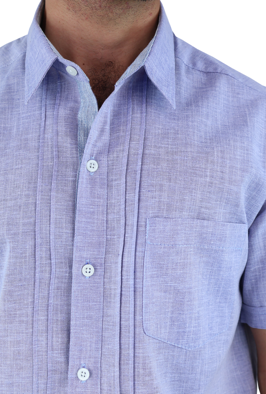 Camisa Manga Corta Con Alforzas Estilo Guayabera Apariencia Lino