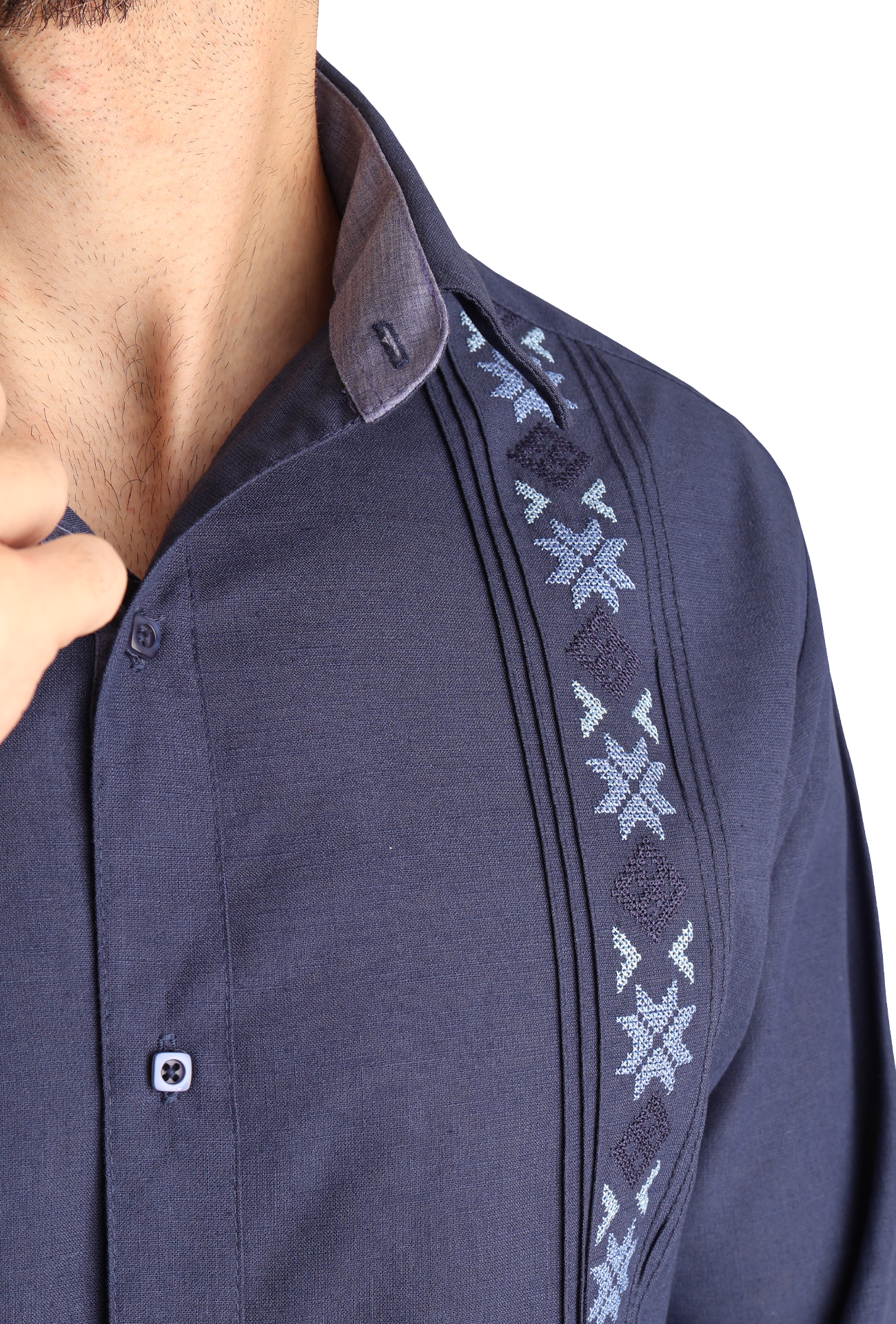 Camisa Guayabera Manga Larga Corte Clásico Bordado Para Hombre