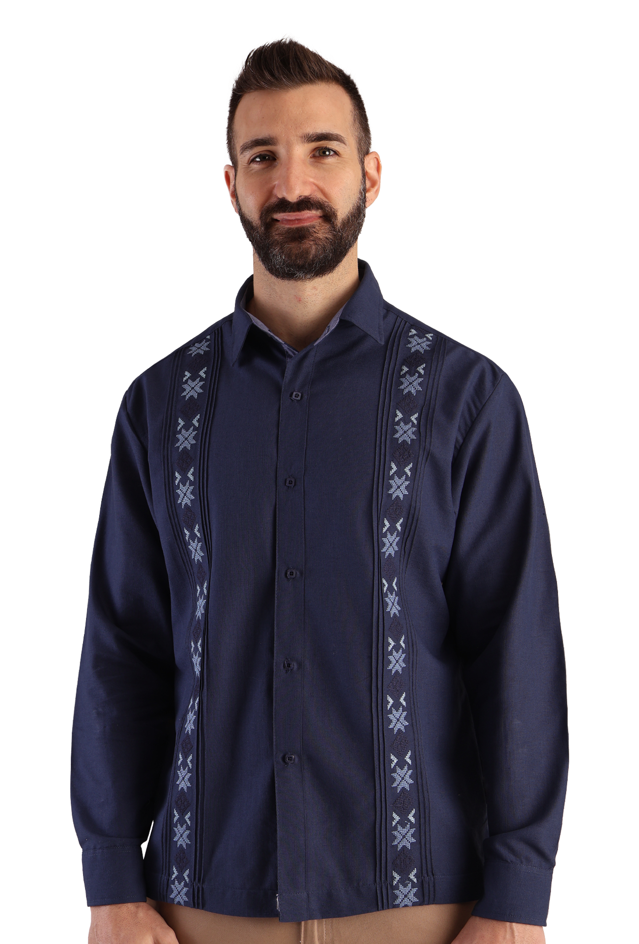 Camisa Guayabera Manga Larga Corte Clásico Bordado Para Hombre