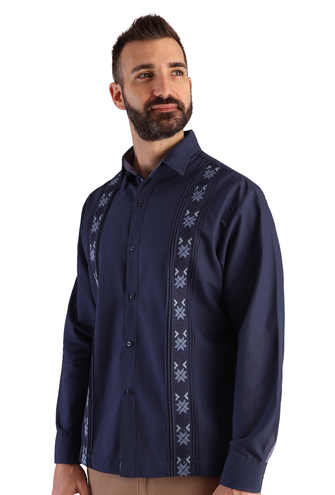 Camisa Guayabera Manga Larga Corte Clásico Bordado Para Hombre
