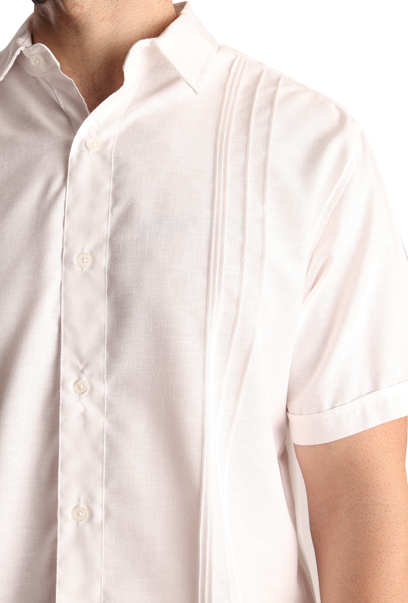 Guayabera Manga Corta Con Alforzas Look De Lino Para Caballero