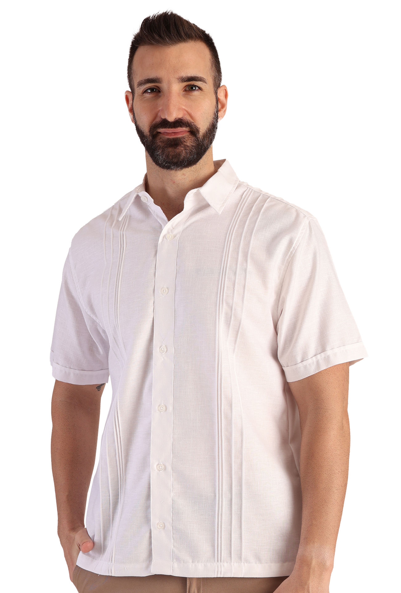 Guayabera Manga Corta Con Alforzas Look De Lino Para Caballero