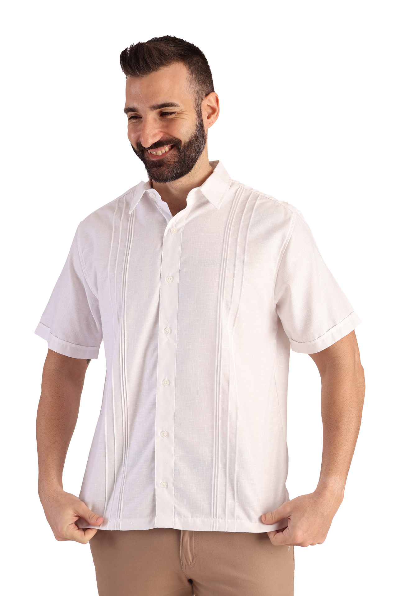Guayabera Manga Corta Con Alforzas Look De Lino Para Caballero
