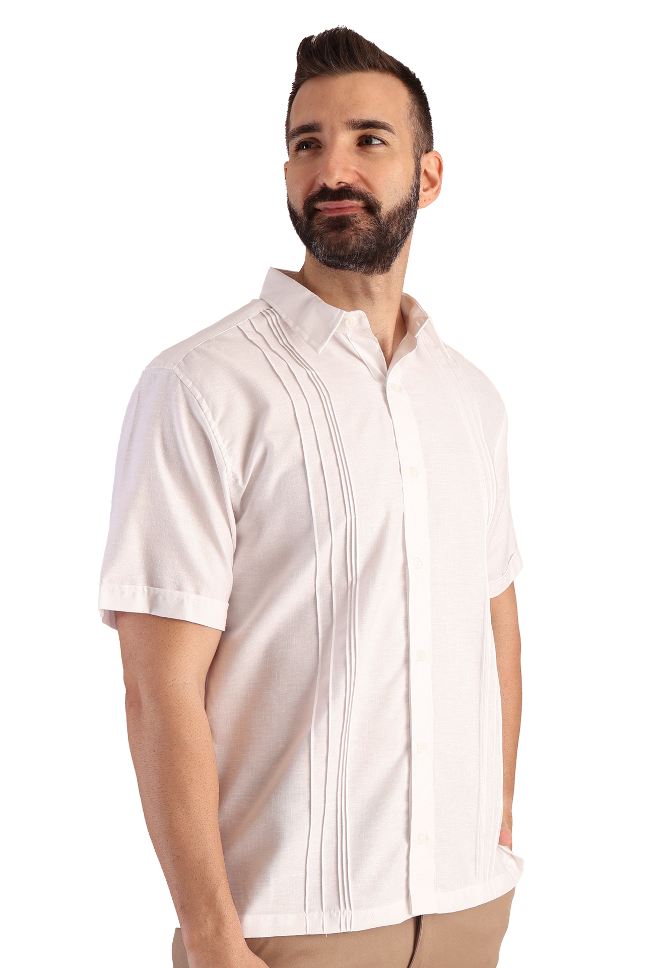 Guayabera Manga Corta Con Alforzas Look De Lino Para Caballero
