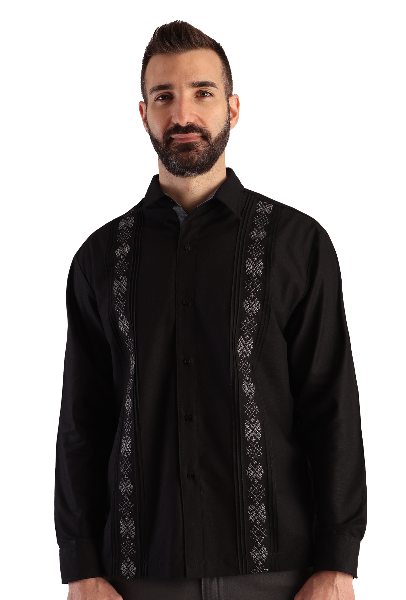 Camisa Guayabera Manga Larga Corte Clásico Bordado Para Hombre