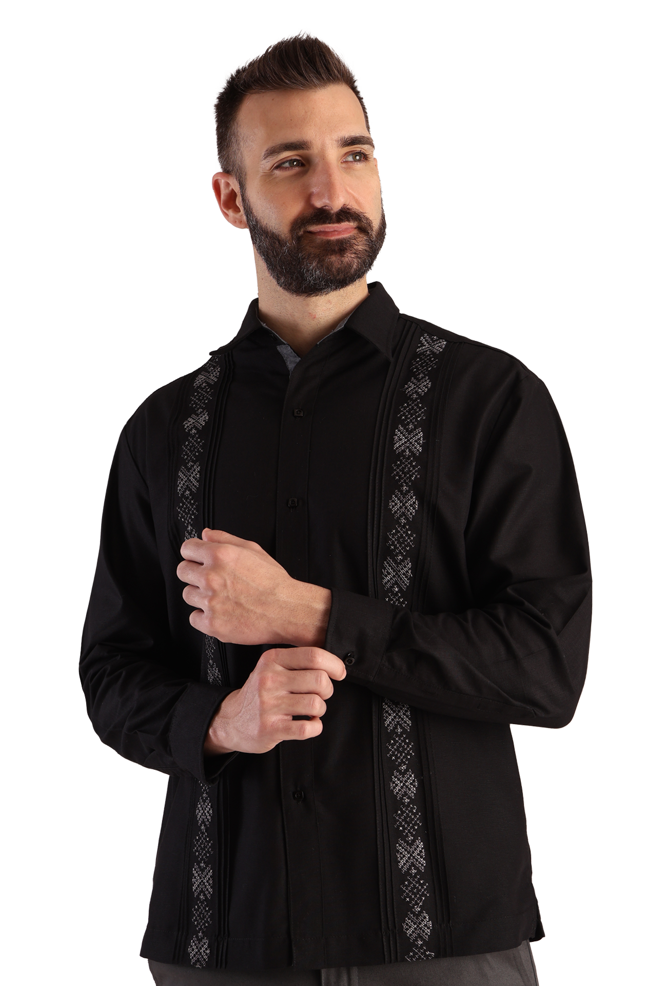 Camisa Guayabera Manga Larga Corte Clásico Bordado Para Hombre