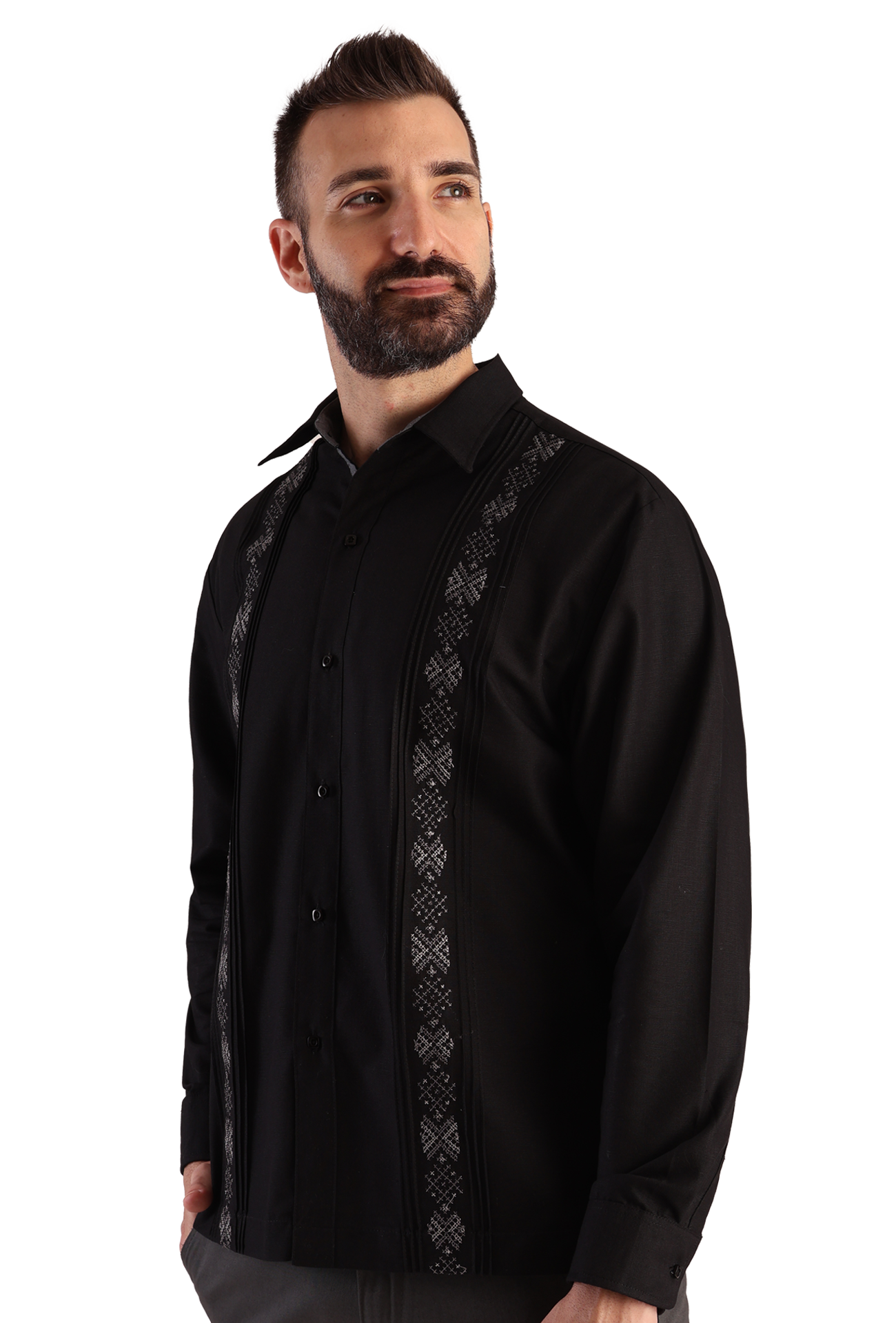 Camisa Guayabera Manga Larga Corte Clásico Bordado Para Hombre