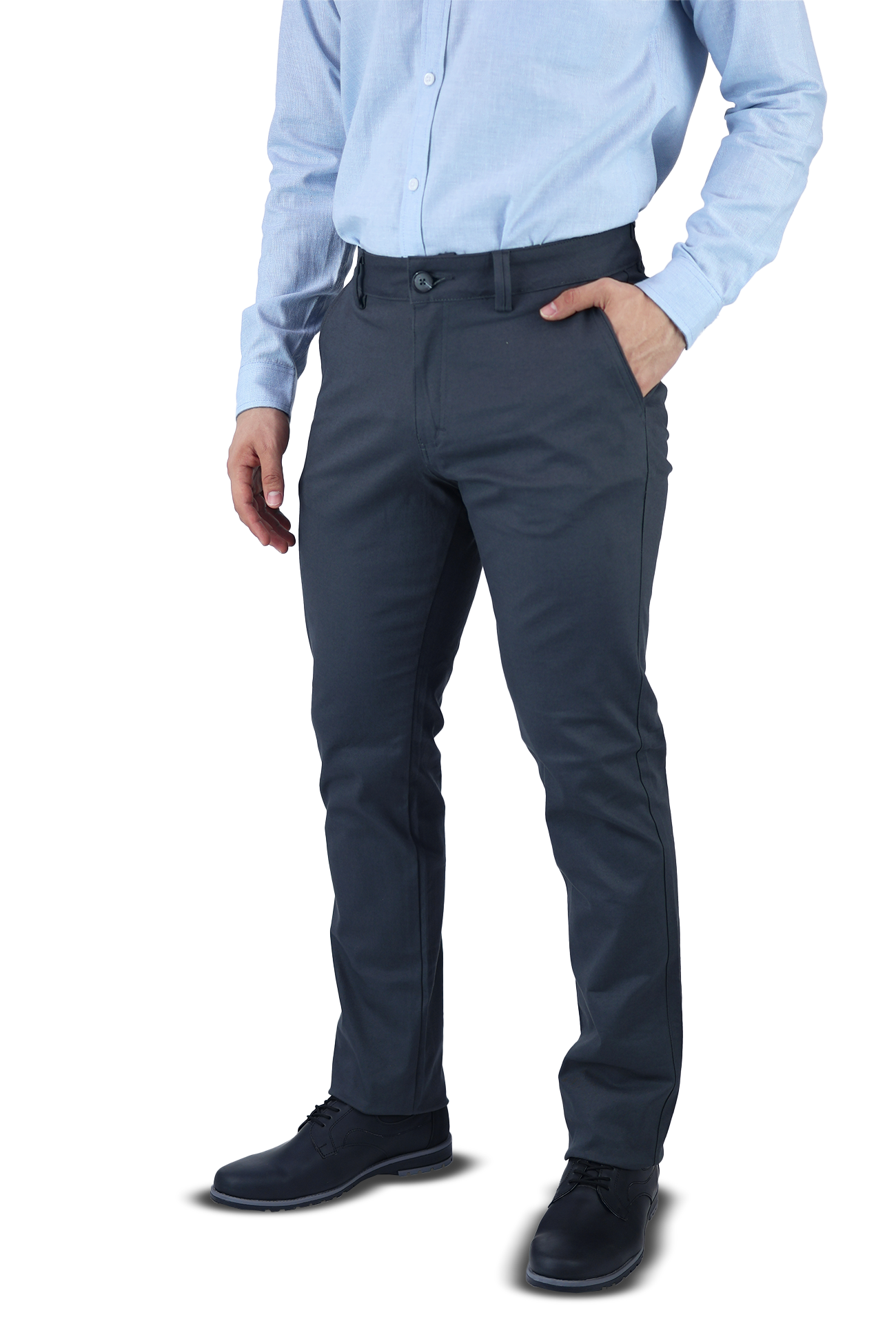 Pantalón de vestir para caballero de ajuste clásico, corte Slim fit de algodón premium Strech