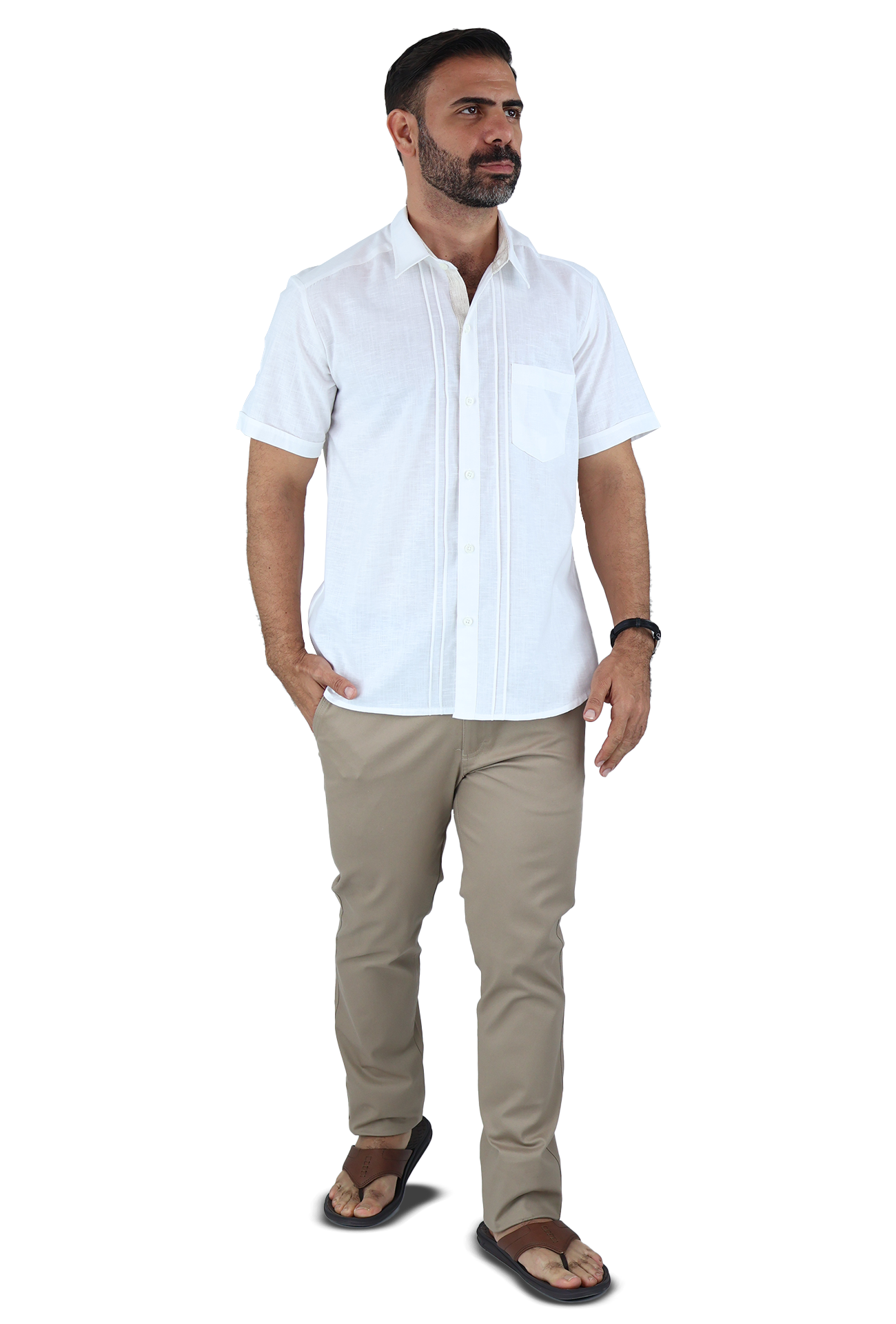 Camisa Manga Corta Con Alforzas Estilo Guayabera Apariencia Lino
