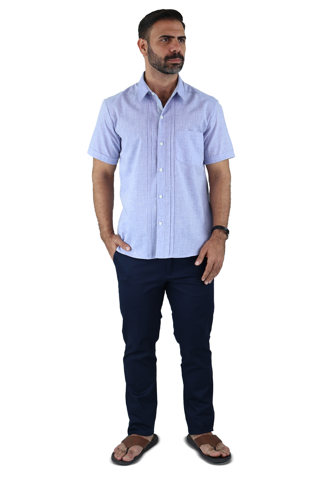 Camisa Manga Corta Con Alforzas Estilo Guayabera Apariencia Lino