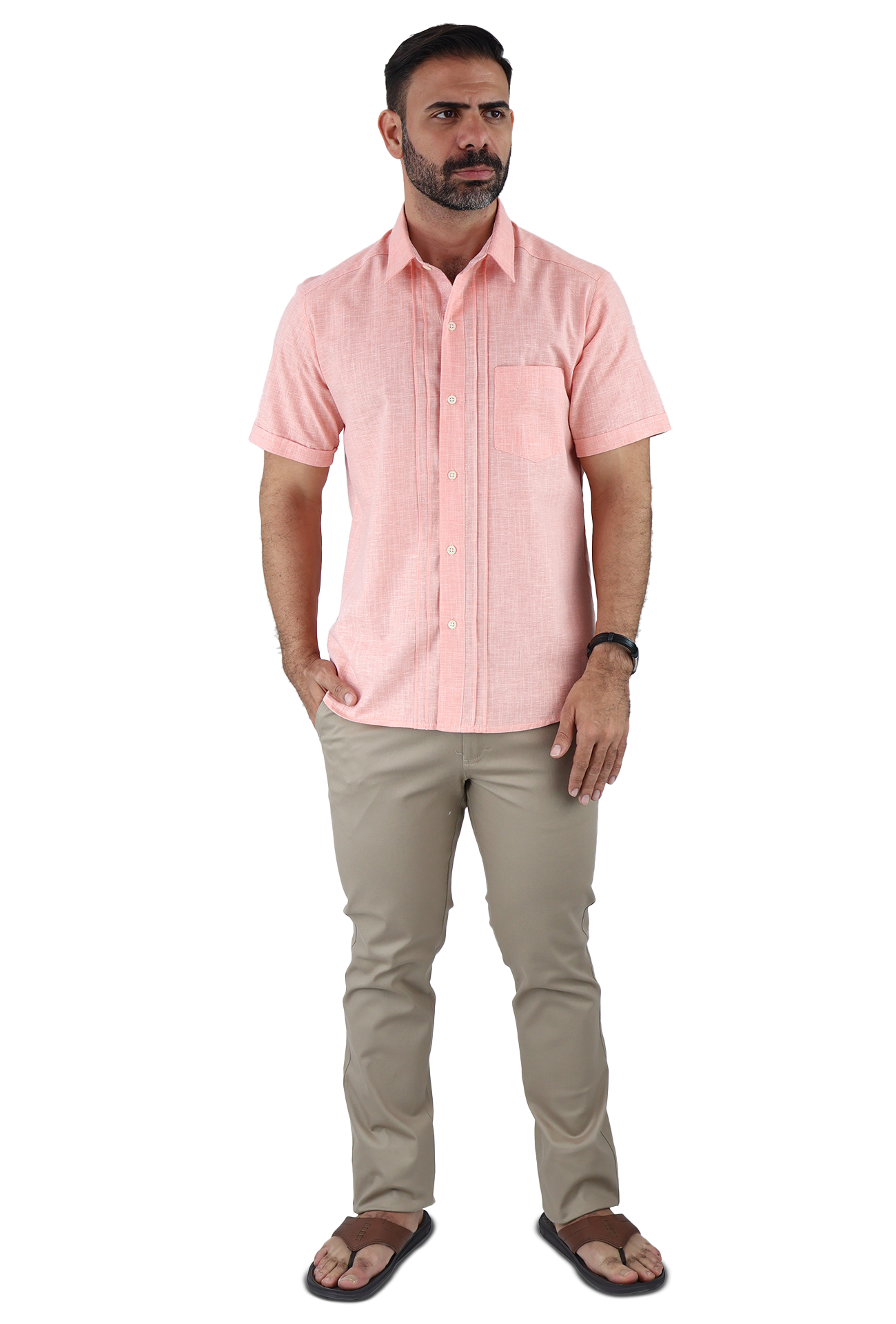 Camisa Manga Corta Con Alforzas Estilo Guayabera Apariencia Lino