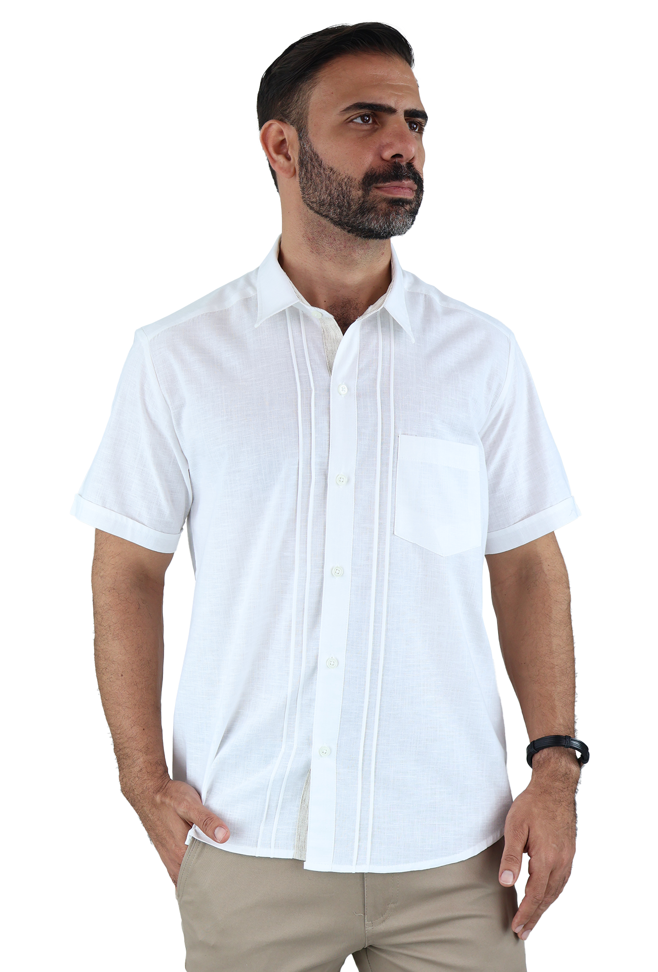 Camisa Manga Corta Con Alforzas Estilo Guayabera Apariencia Lino