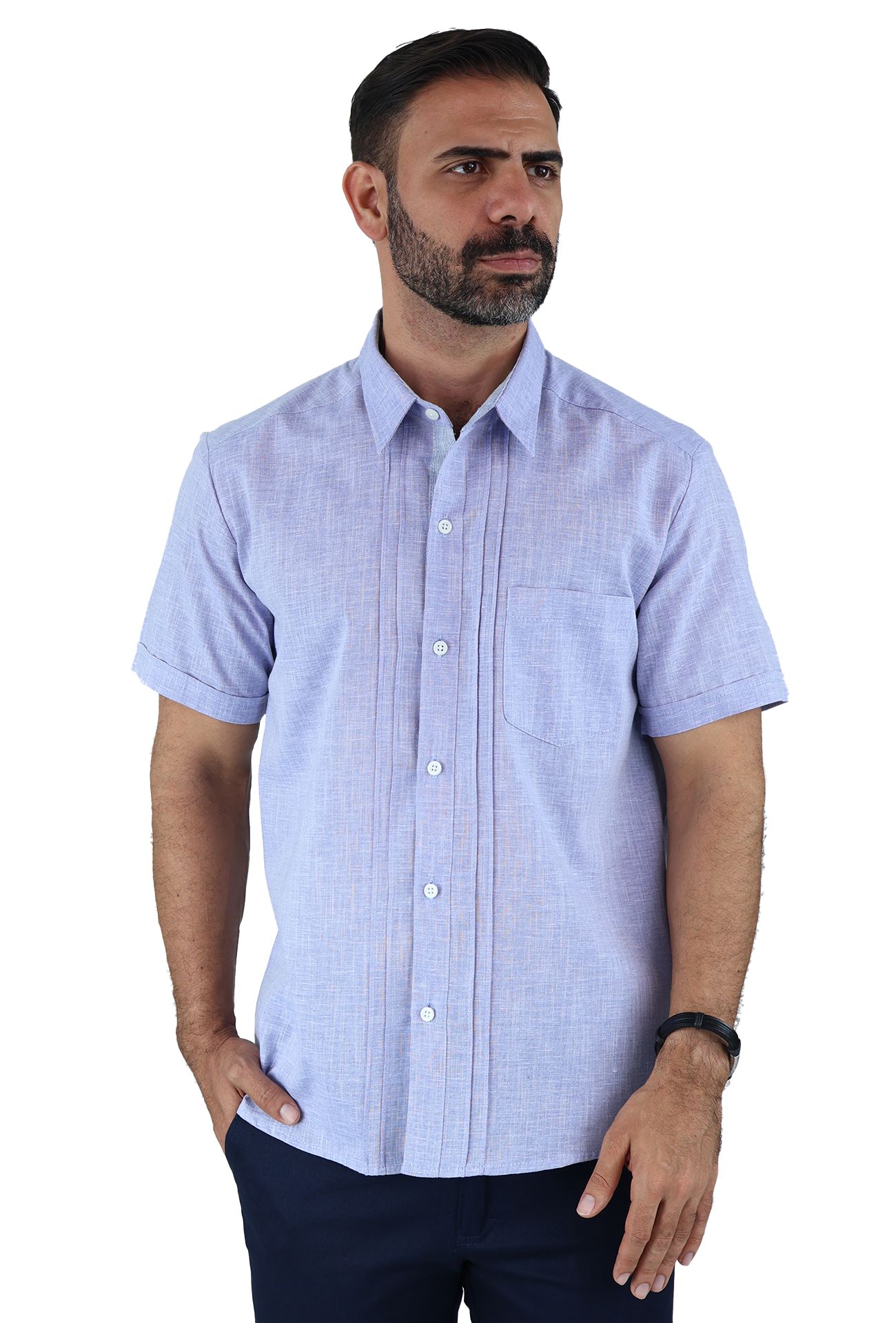 Camisa Manga Corta Con Alforzas Estilo Guayabera Apariencia Lino