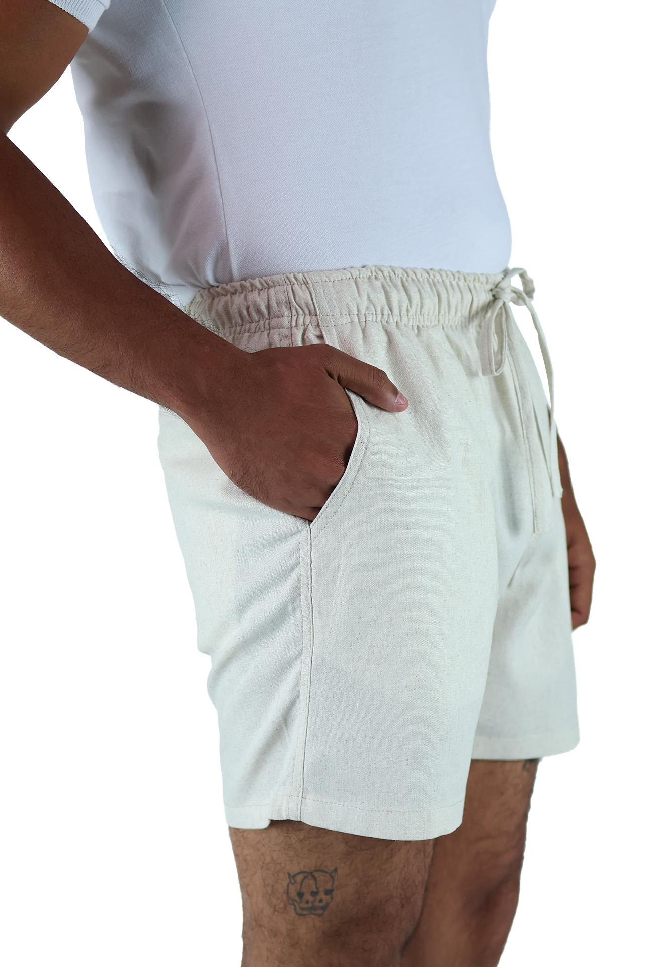 Short Textura Lino Elástico Ajustable Con Bolsillo Para Caballero