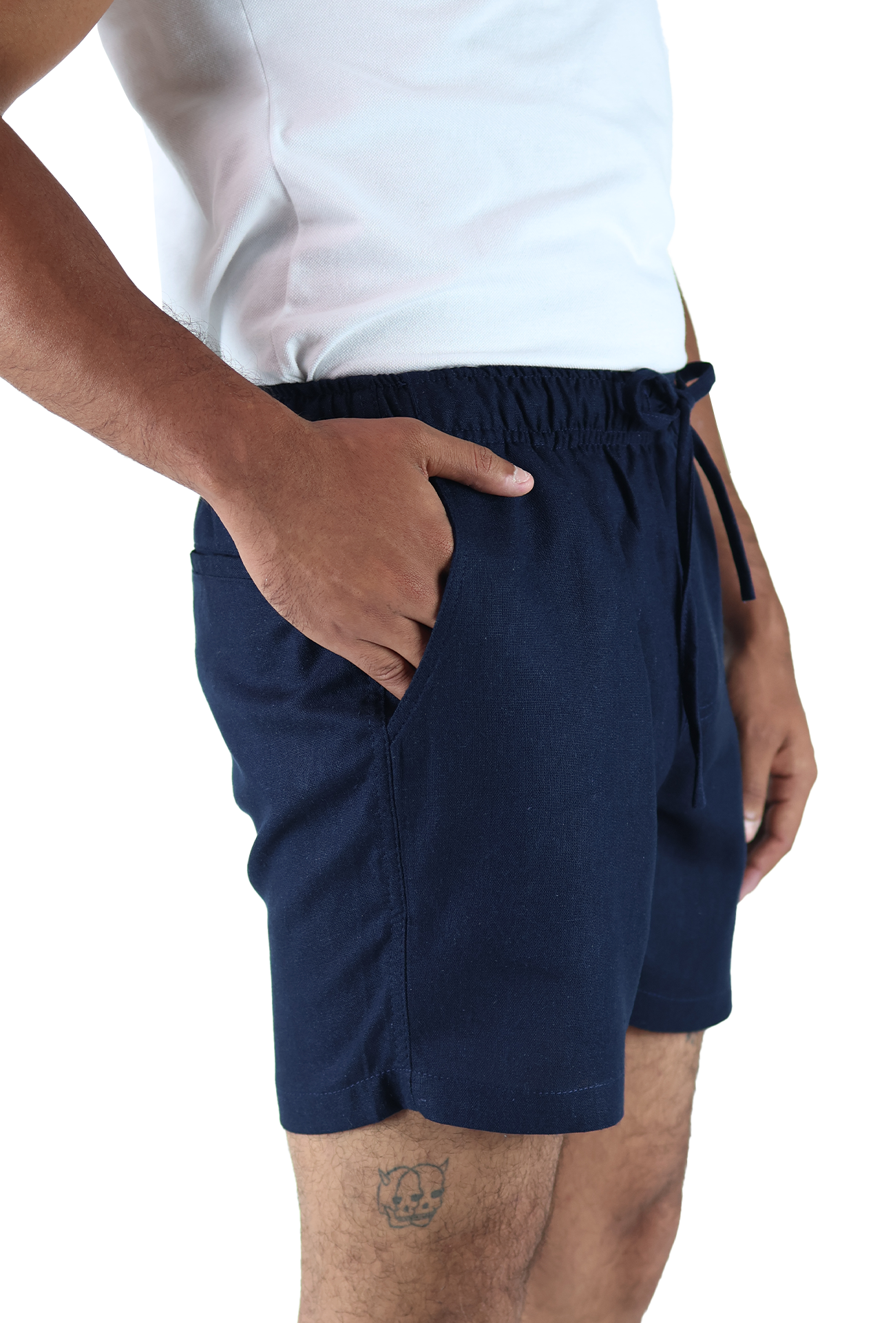 Short Textura Lino Elástico Ajustable Con Bolsillo Para Caballero