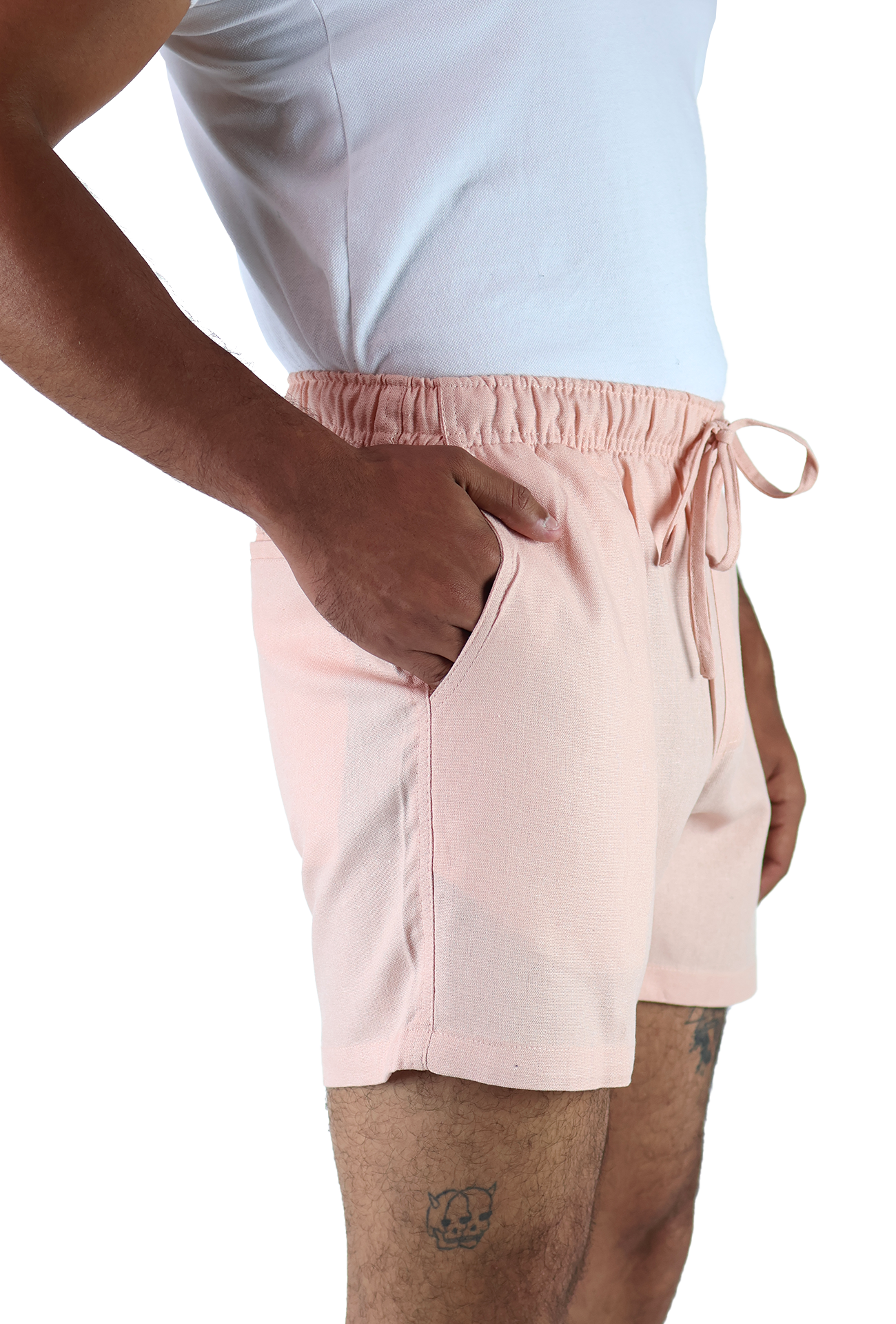 Short Textura Lino Elástico Ajustable Con Bolsillo Para Caballero