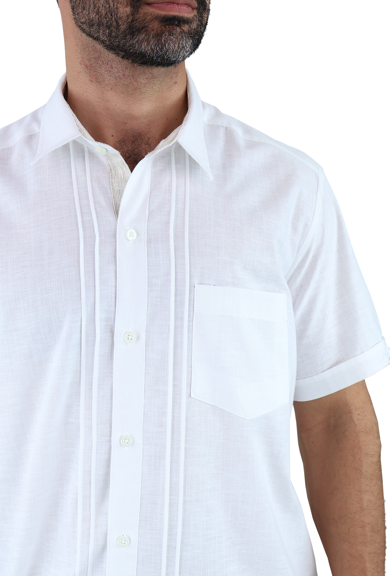 Camisa Manga Corta Con Alforzas Estilo Guayabera Apariencia Lino