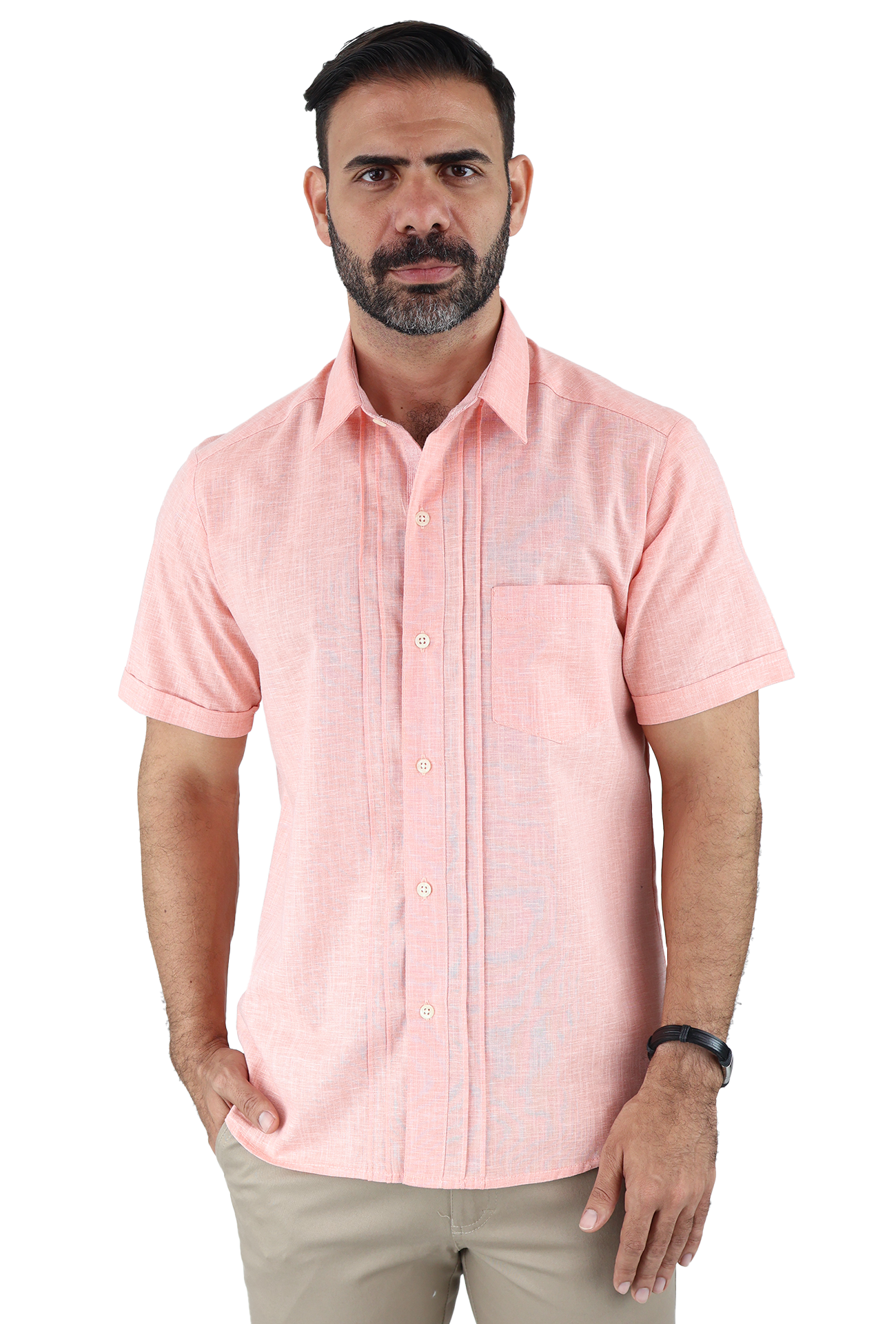 Camisa Manga Corta Con Alforzas Estilo Guayabera Apariencia Lino