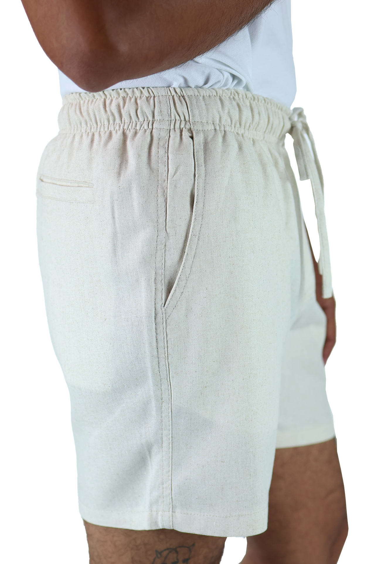 Short Textura Lino Elástico Ajustable Con Bolsillo Para Caballero