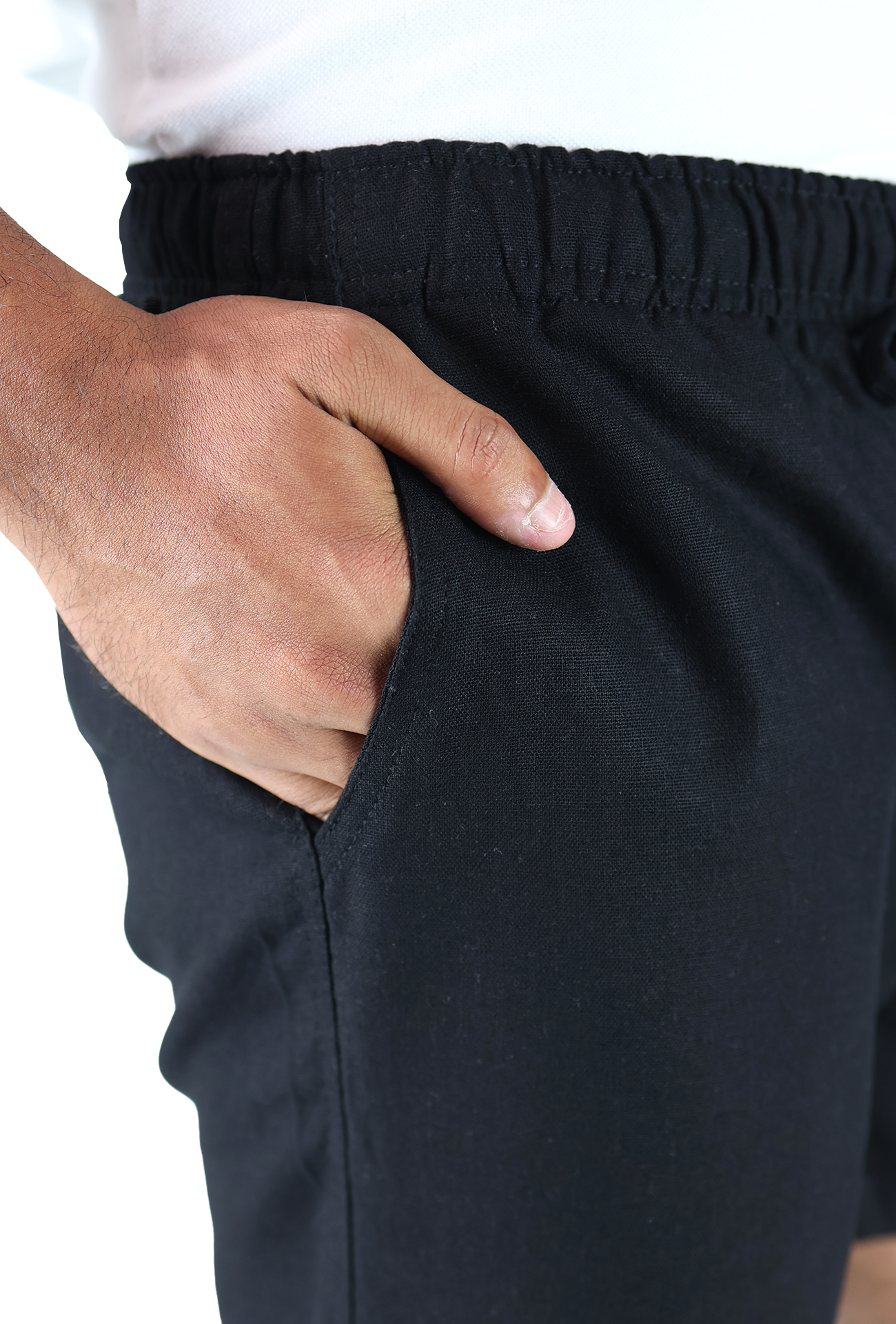 Short Textura Lino Elástico Ajustable Con Bolsillo Para Caballero