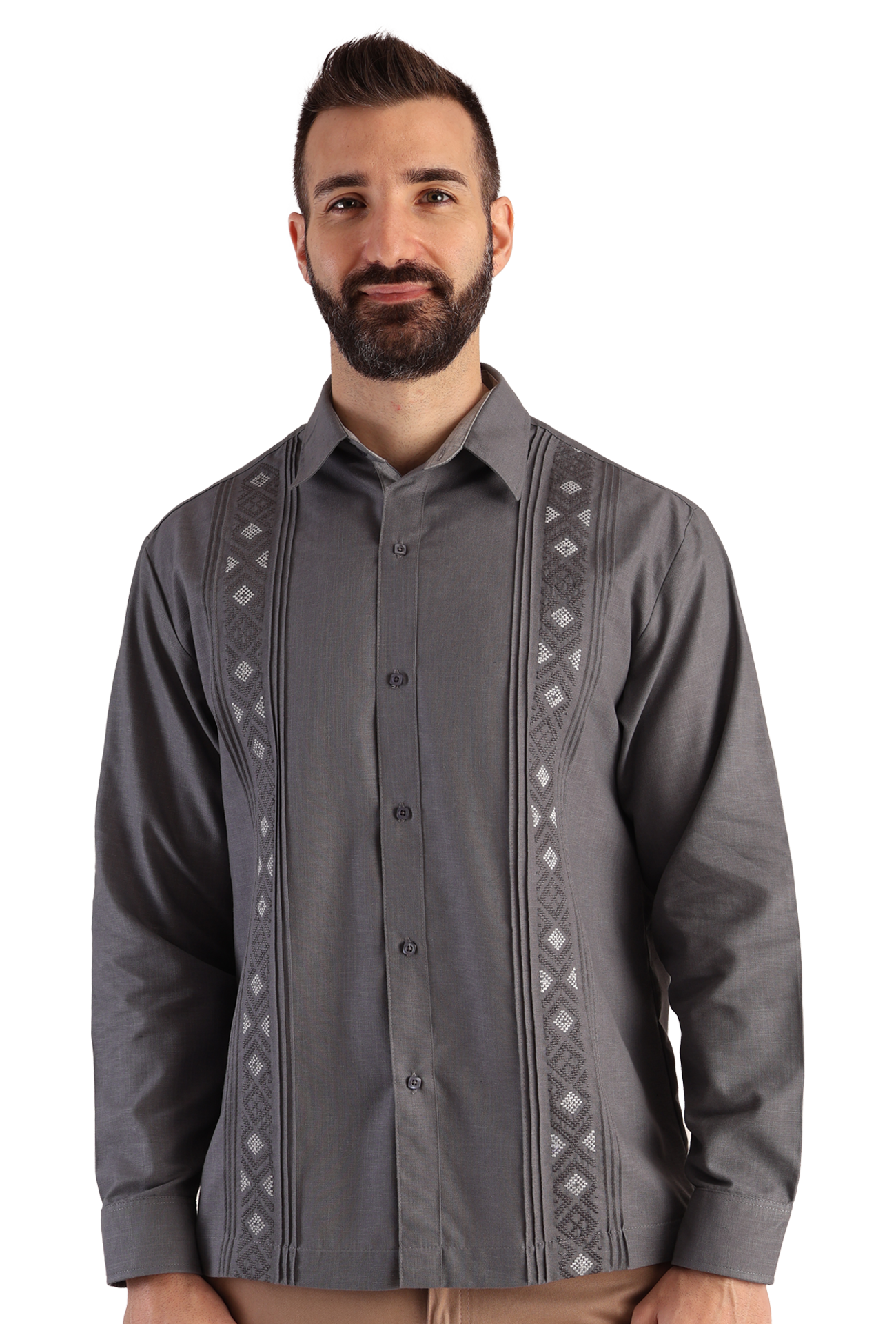 Camisa Guayabera Manga Larga Corte Clásico Bordado Para Hombre
