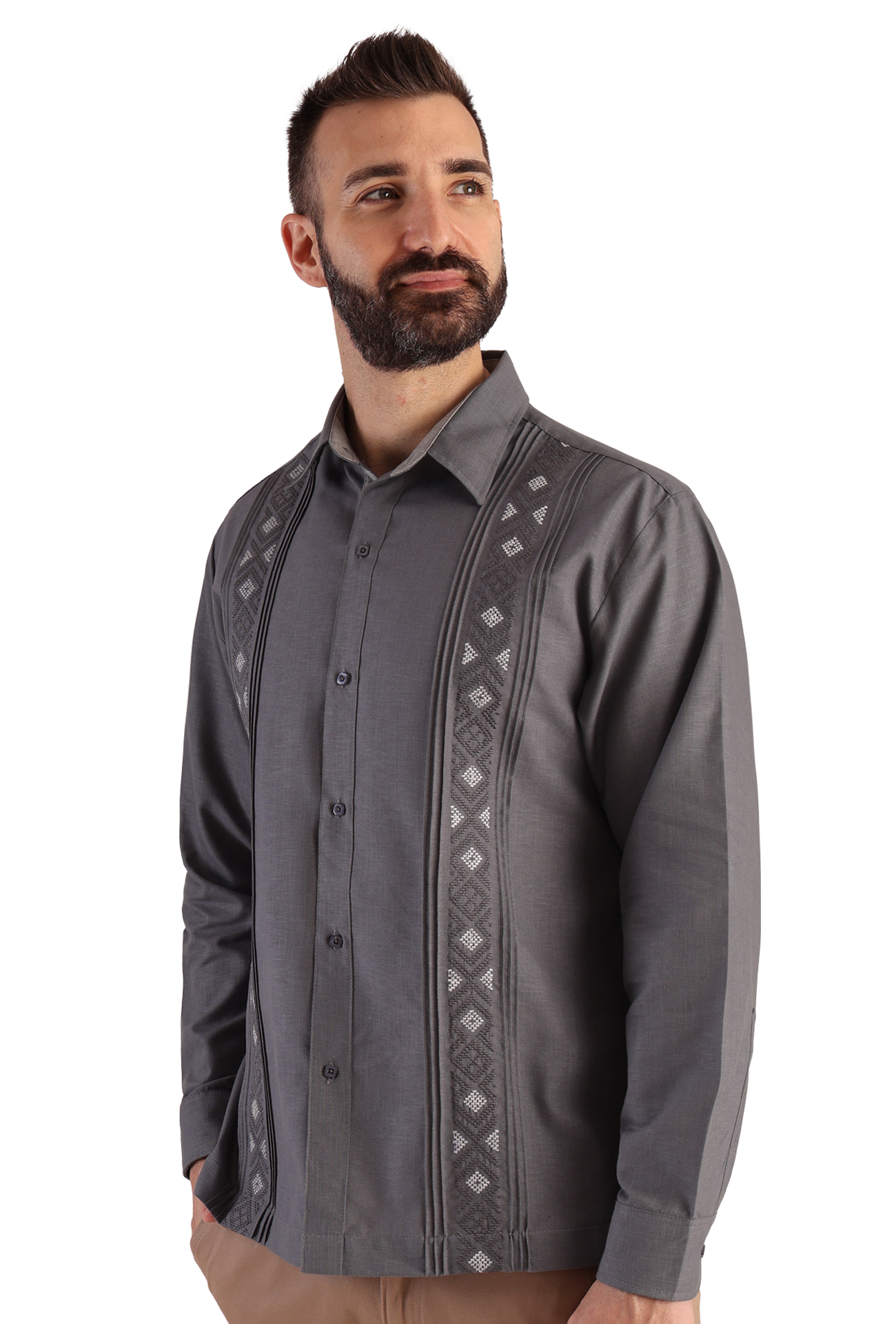 Camisa Guayabera Manga Larga Corte Clásico Bordado Para Hombre