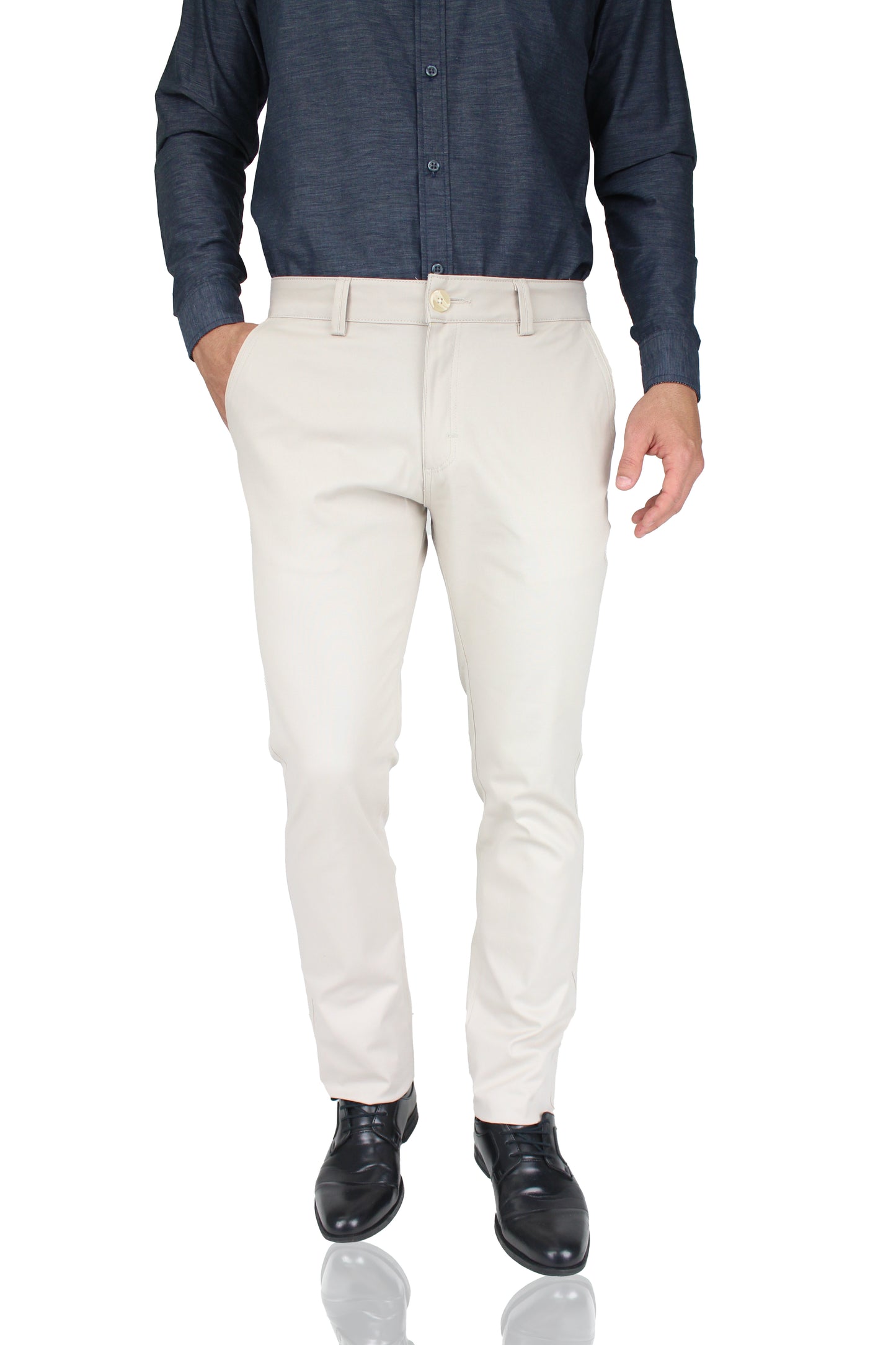 Pantalón de vestir para caballero de ajuste clásico, corte Slim fit de algodón premium Strech