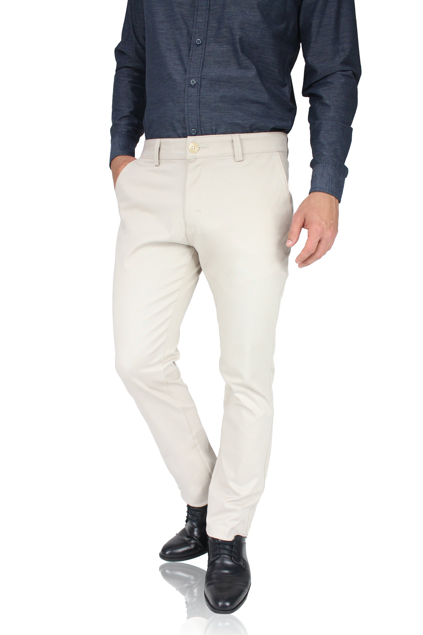 Pantalón de vestir para caballero de ajuste clásico, corte Slim fit de algodón premium Strech