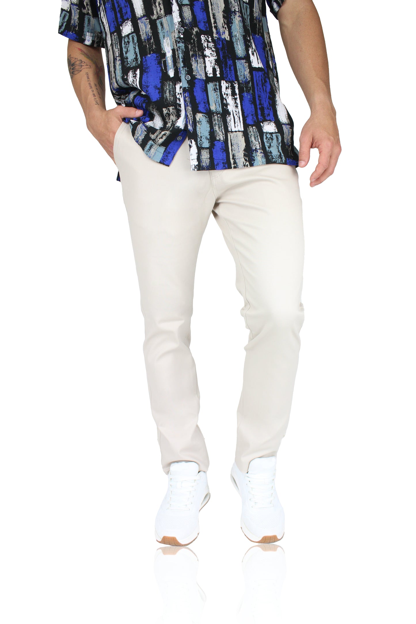 Pantalón de vestir para caballero de ajuste clásico, corte Slim fit de algodón premium Strech