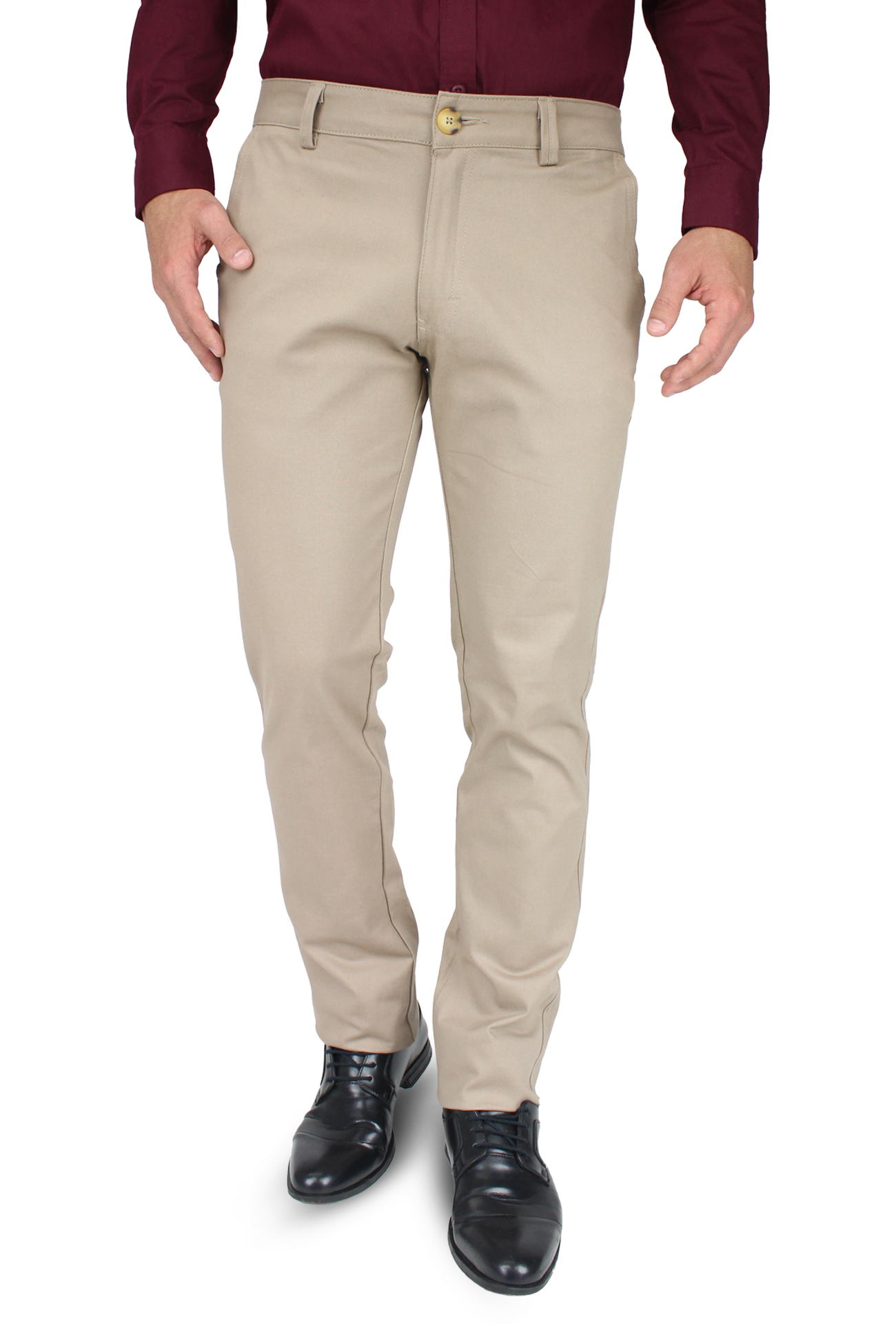 Pantalón de vestir para caballero de ajuste clásico, corte Slim fit de algodón premium Strech