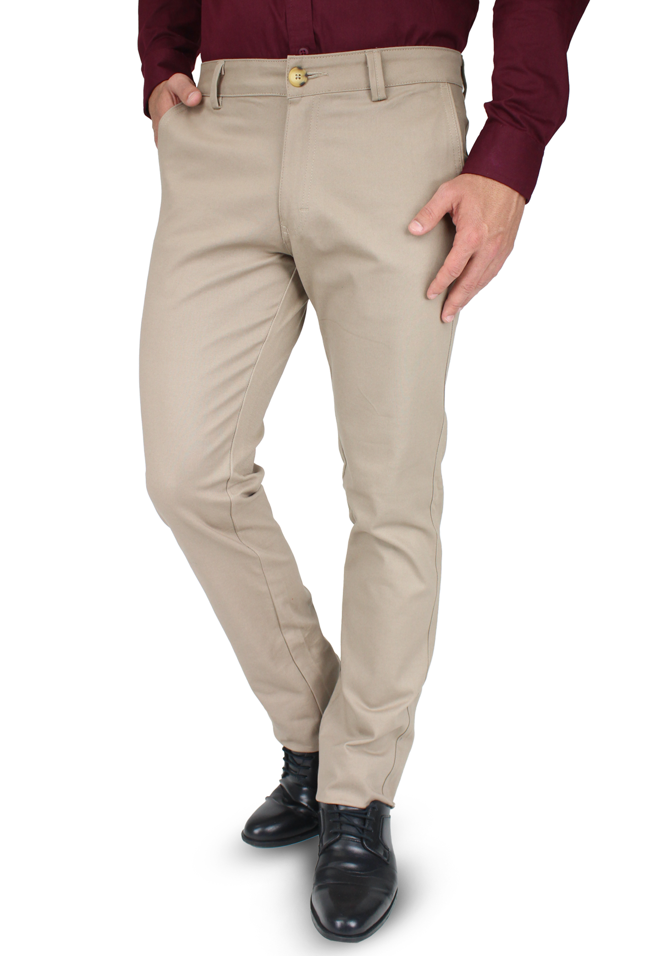 Pantalón de vestir para caballero de ajuste clásico, corte Slim fit de algodón premium Strech