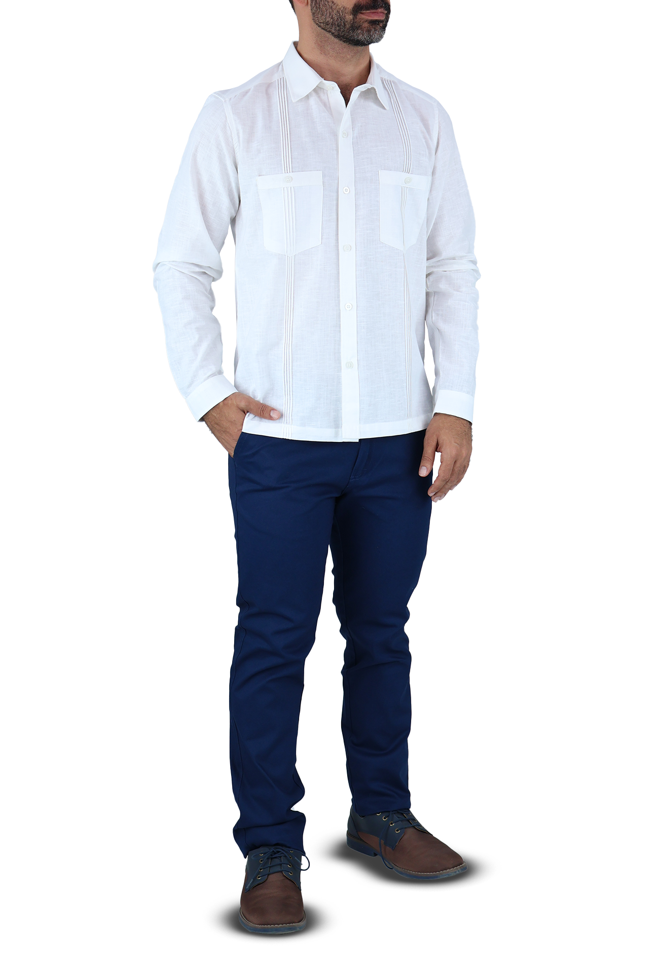 Camisa Estilo Guayabera Alforzada De Manga Larga De Hombre