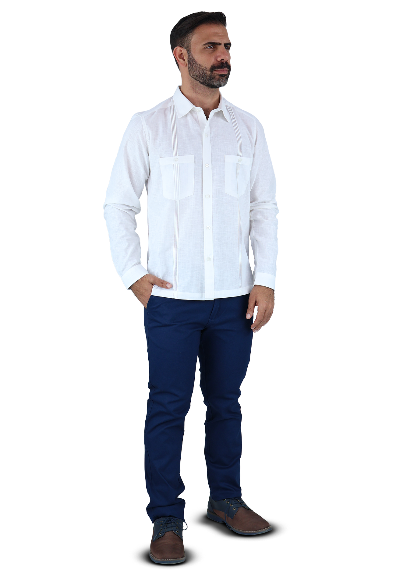 Camisa Estilo Guayabera Alforzada De Manga Larga De Hombre