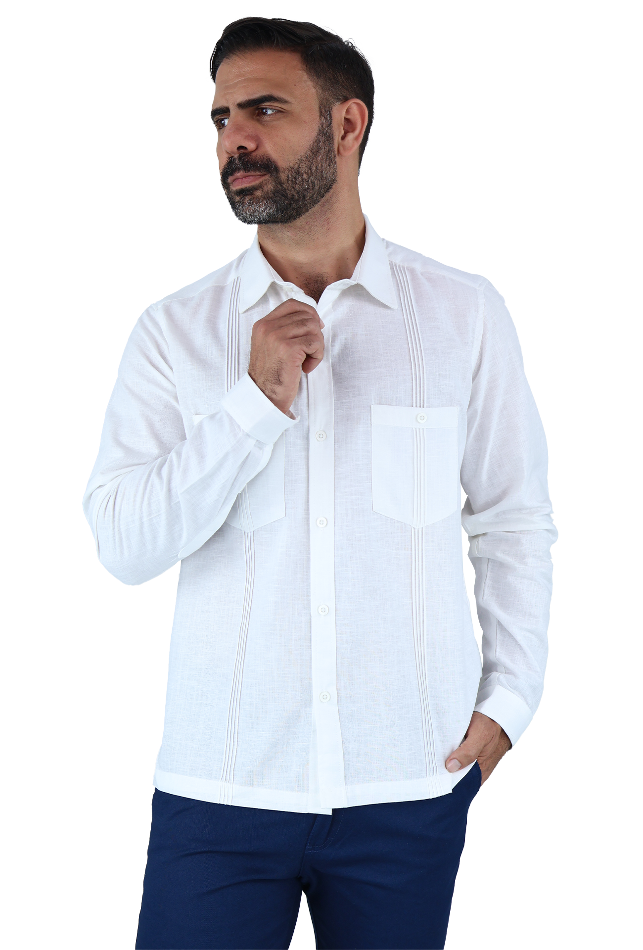 Camisa Estilo Guayabera Alforzada De Manga Larga De Hombre