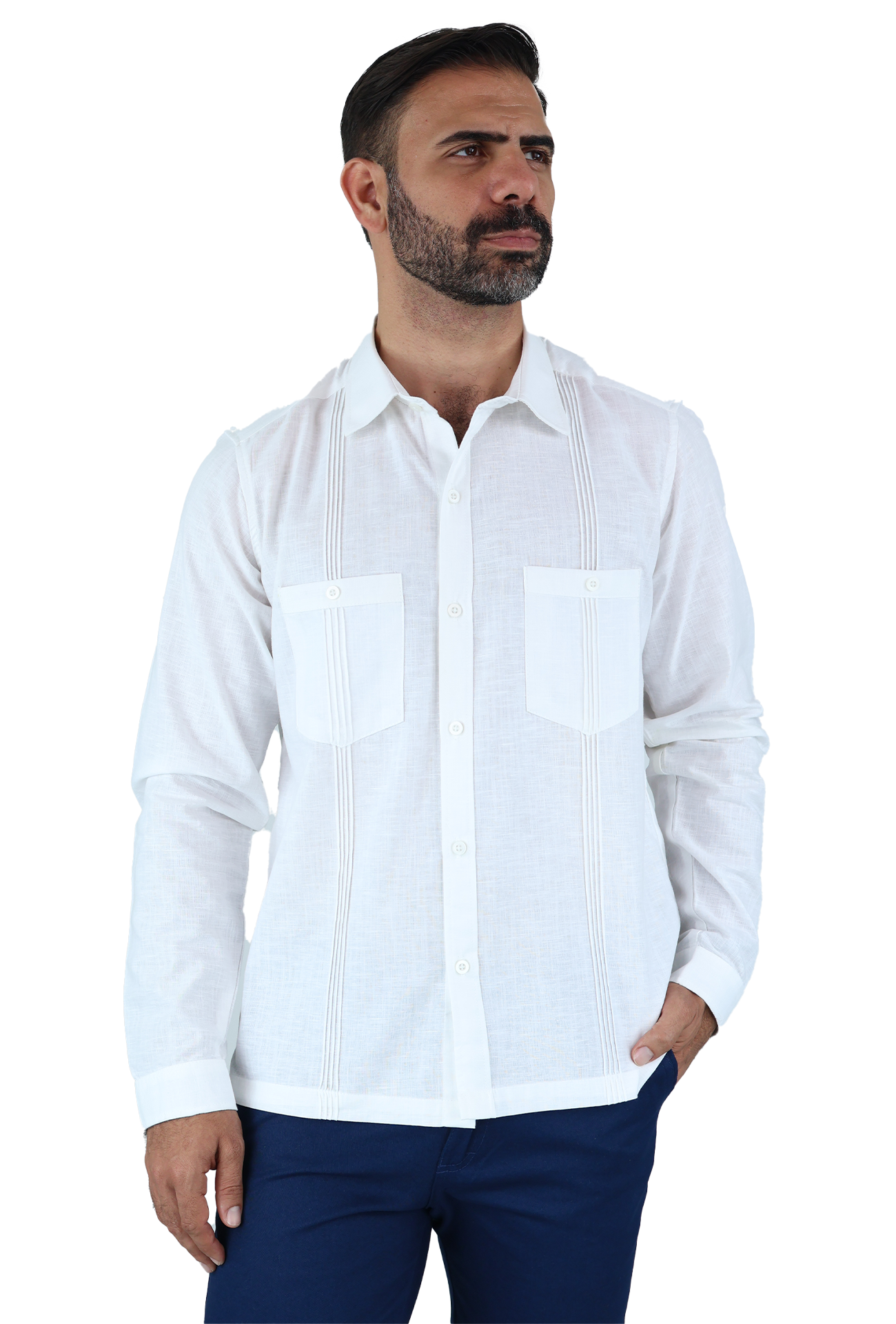 Camisa Estilo Guayabera Alforzada De Manga Larga De Hombre