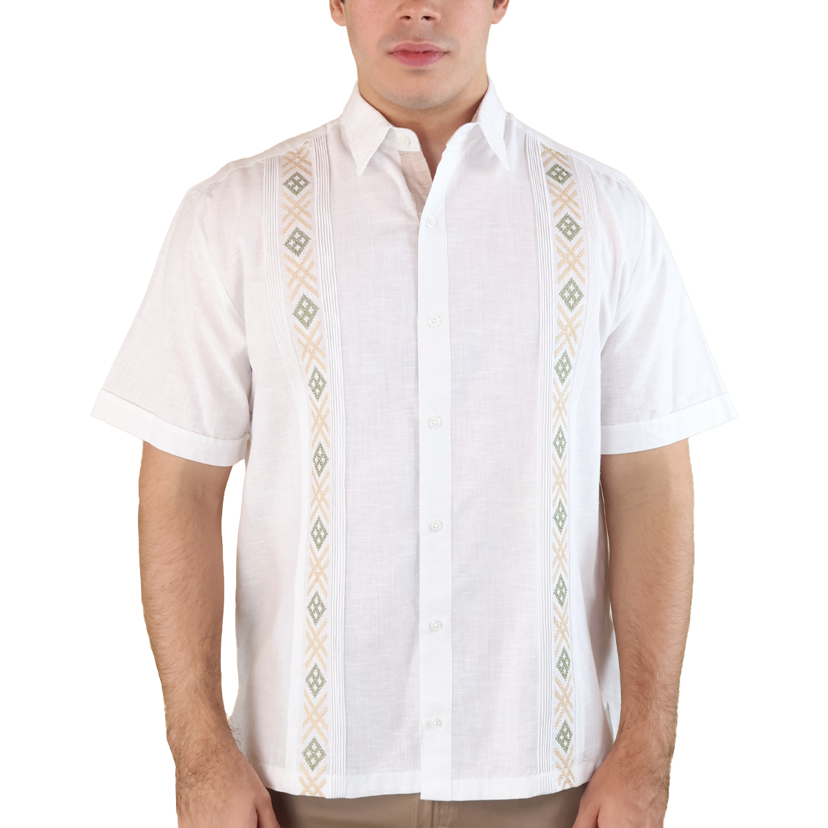 Camisa Guayabera Blanca de Hombre con Bordado Frontal y Detalles en Jareta
