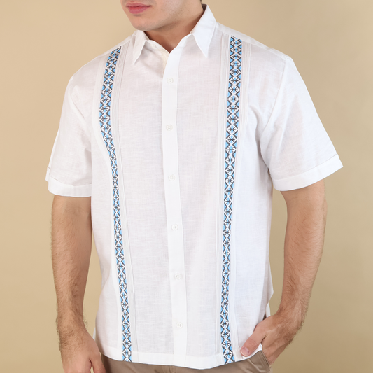 Camisa Tipo Guayabera Casual Formal con Bordado y Detalles Elegantes