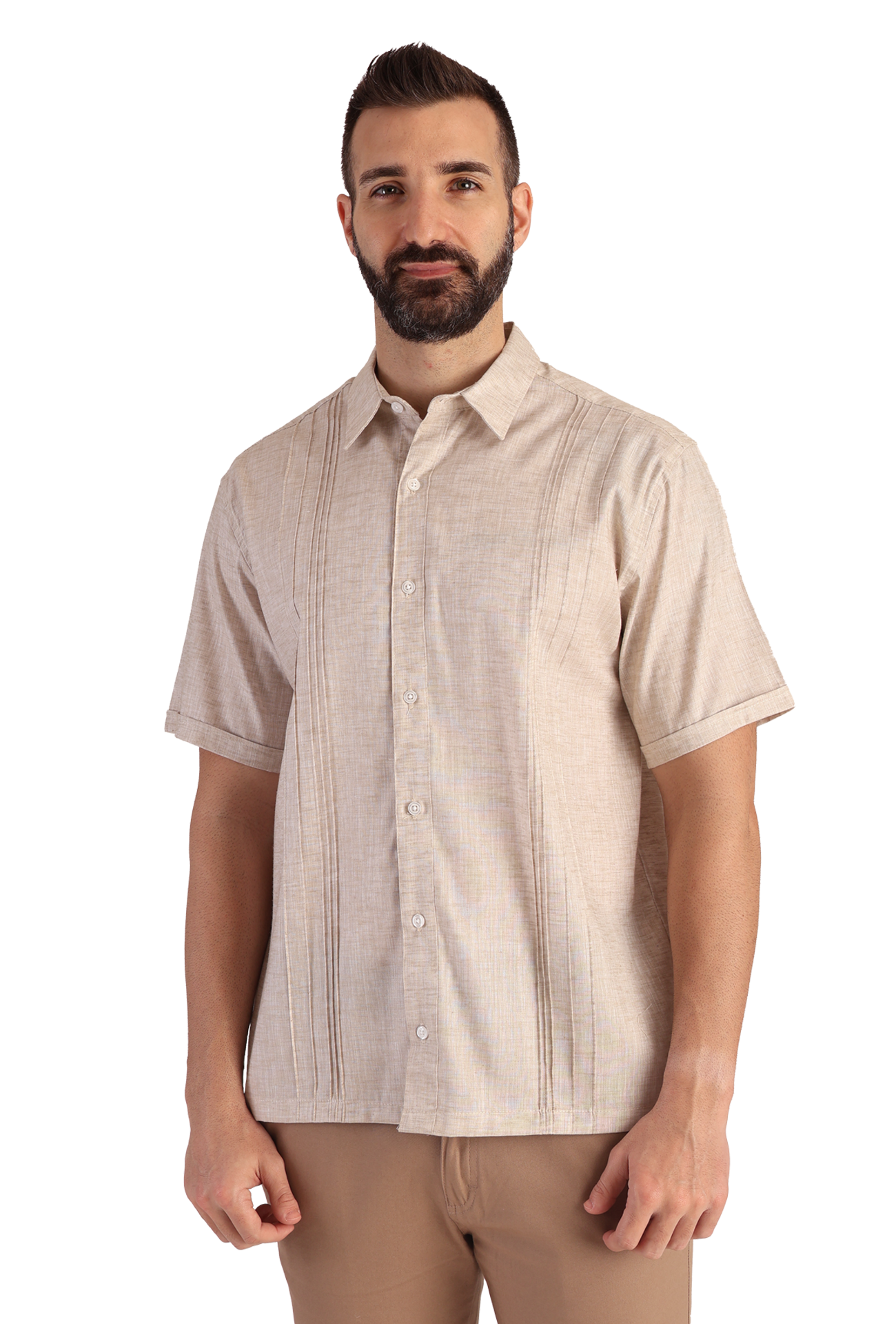 Guayabera Manga Corta Con Alforzas Look De Lino Para Caballero
