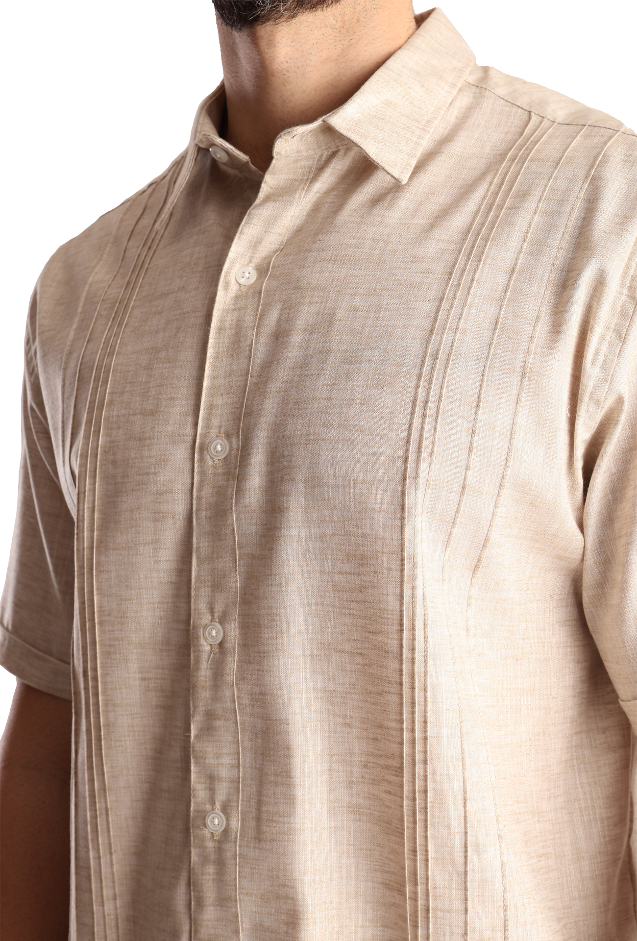 Guayabera Manga Corta Con Alforzas Look De Lino Para Caballero