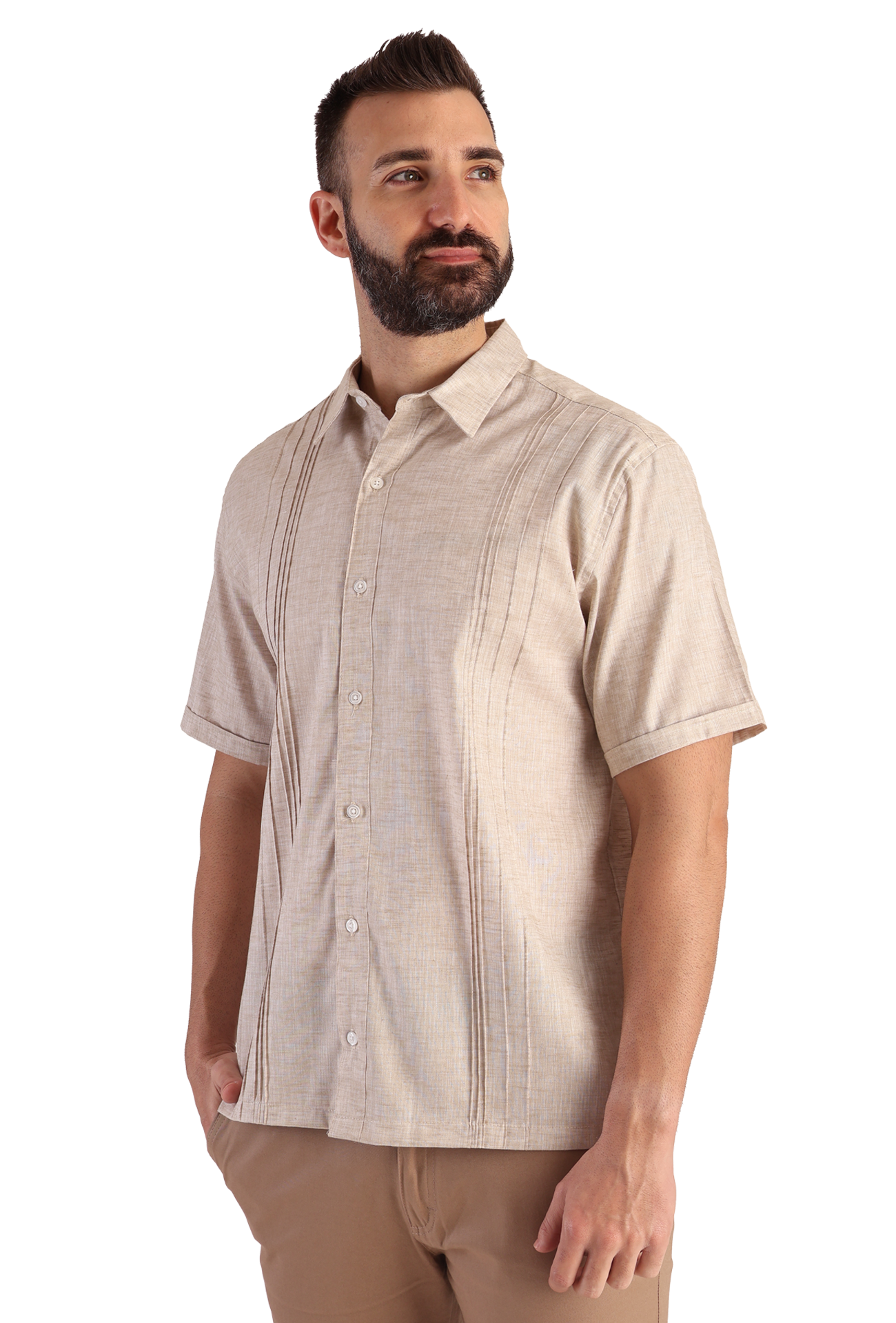 Guayabera Manga Corta Con Alforzas Look De Lino Para Caballero