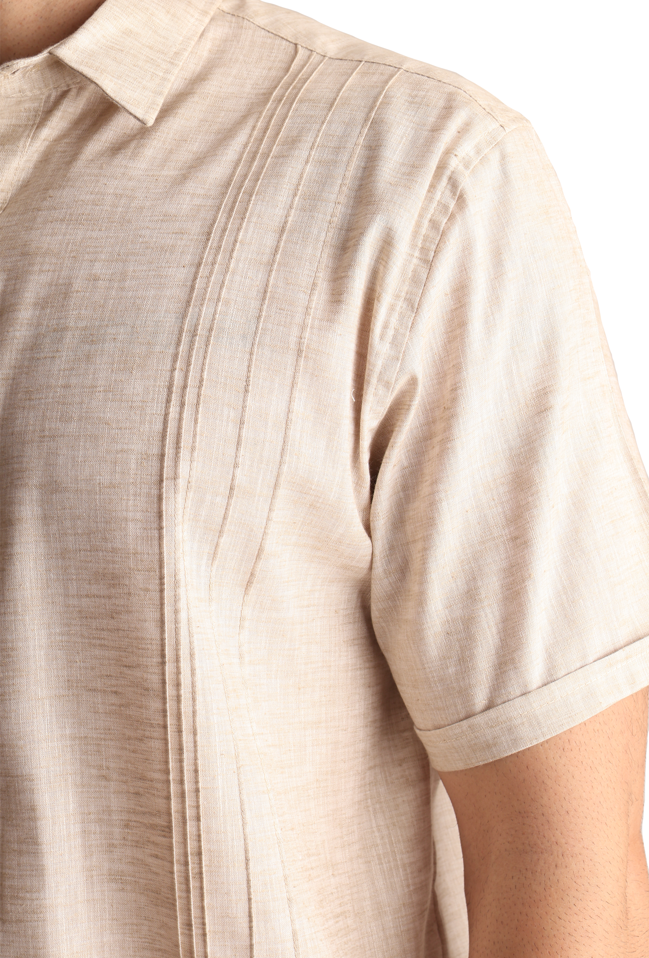 Guayabera Manga Corta Con Alforzas Look De Lino Para Caballero