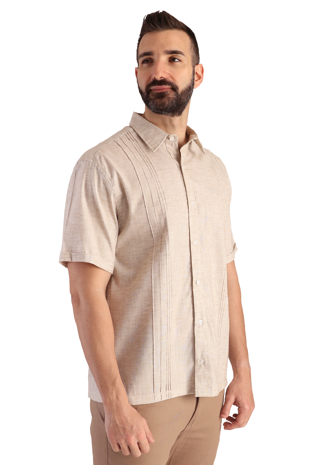 Guayabera Manga Corta Con Alforzas Look De Lino Para Caballero