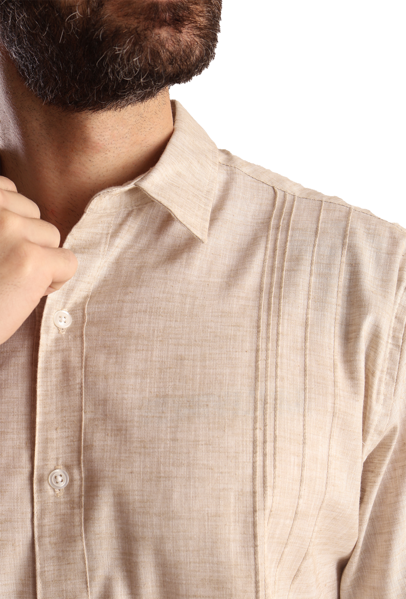 Guayabera Manga Corta Con Alforzas Look De Lino Para Caballero