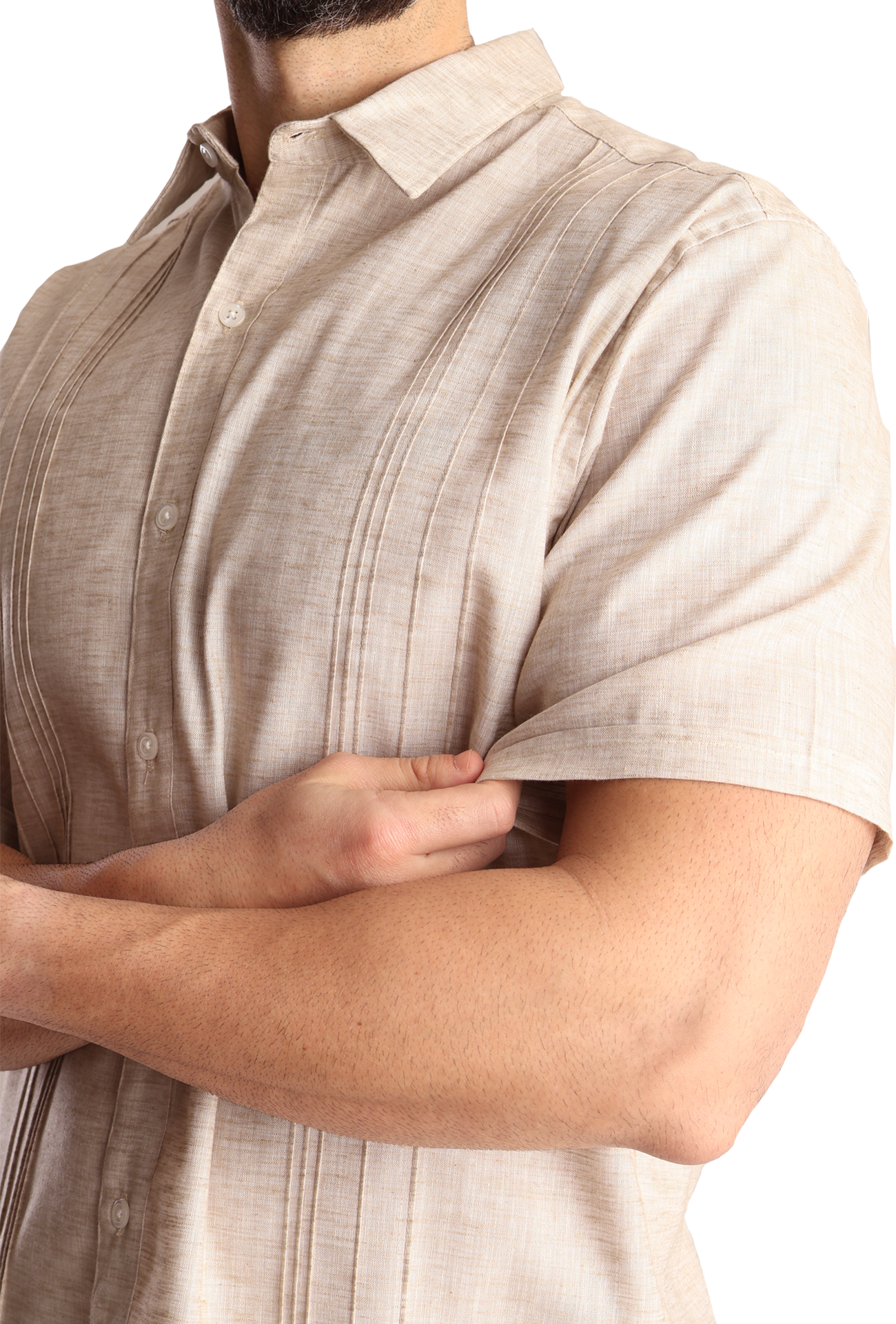 Guayabera Manga Corta Con Alforzas Look De Lino Para Caballero