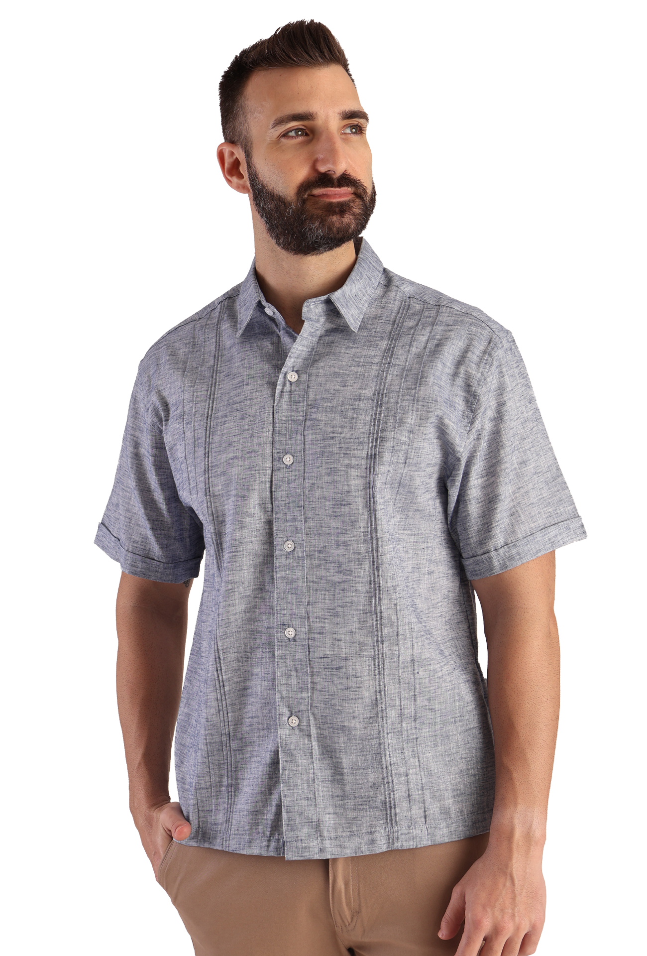 Guayabera Manga Corta Con Alforzas Look De Lino Para Caballero