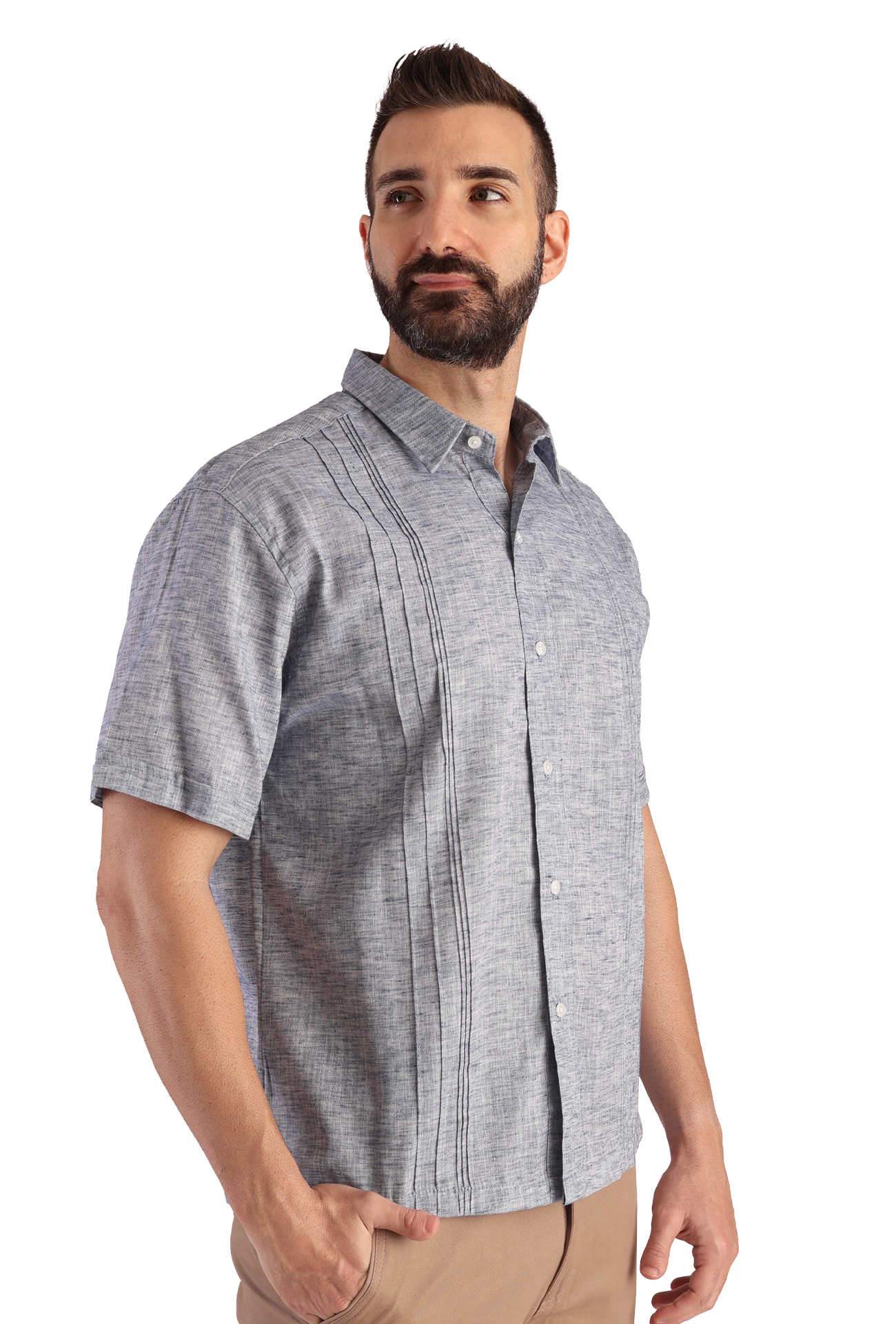 Guayabera Manga Corta Con Alforzas Look De Lino Para Caballero