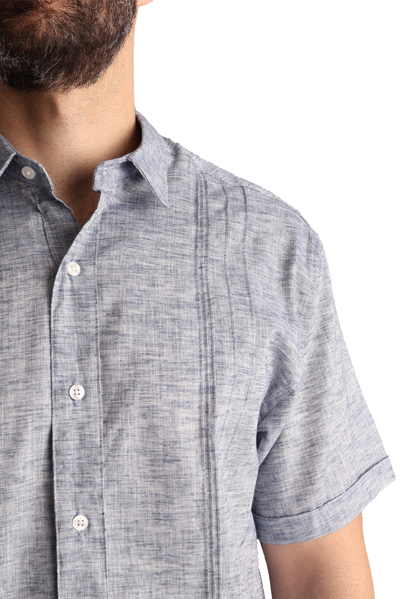 Guayabera Manga Corta Con Alforzas Look De Lino Para Caballero