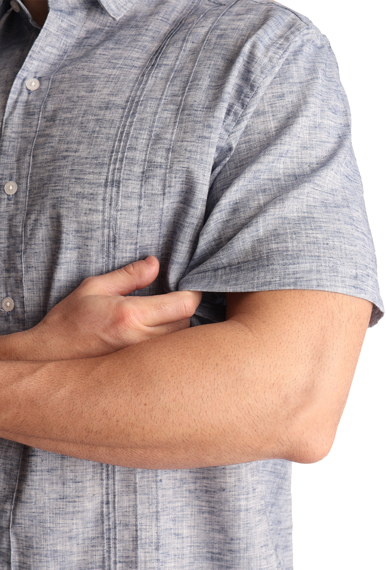 Guayabera Manga Corta Con Alforzas Look De Lino Para Caballero