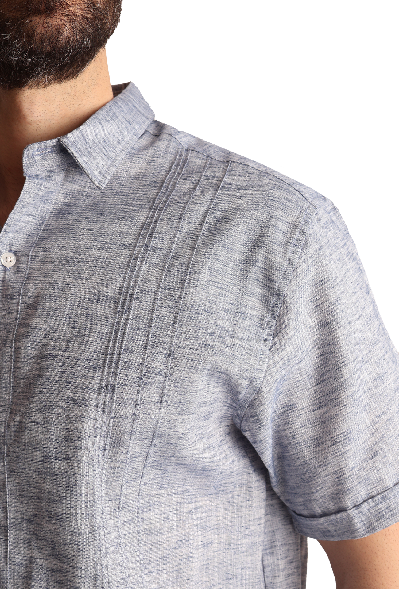 Guayabera Manga Corta Con Alforzas Look De Lino Para Caballero